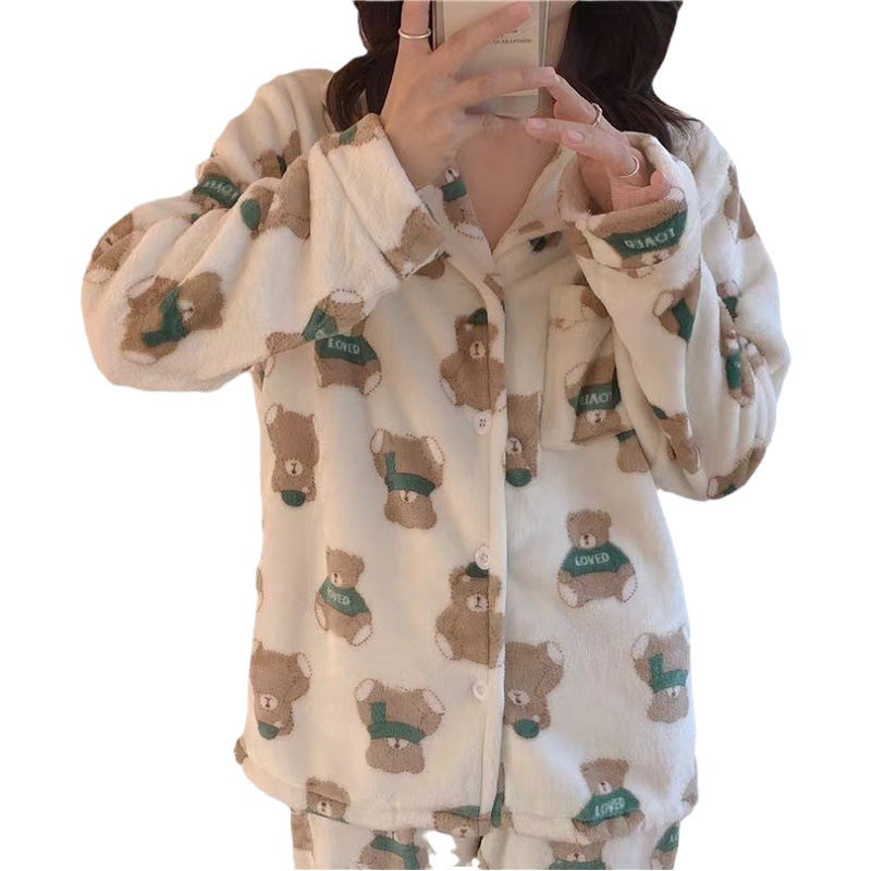 Conjunto de pijamas de franela cálidos y gruesos con forro polar, estilo nuevo invierno 2025, para mujer, ropa de casa de invierno. image 1