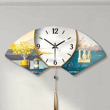 上善若水新中式客厅挂钟石英钟创意时尚家用时钟大号钟表异形