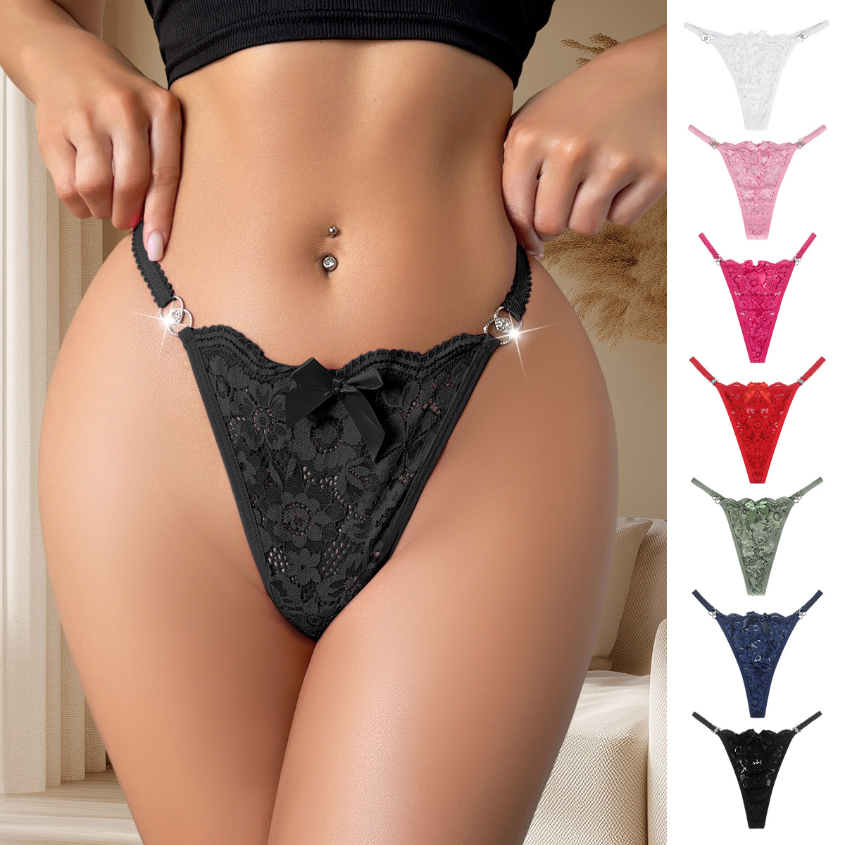 Cross-border explosions multi-color multi-size sexy lace thong for foreign trade bow pure transparent low waist underwear