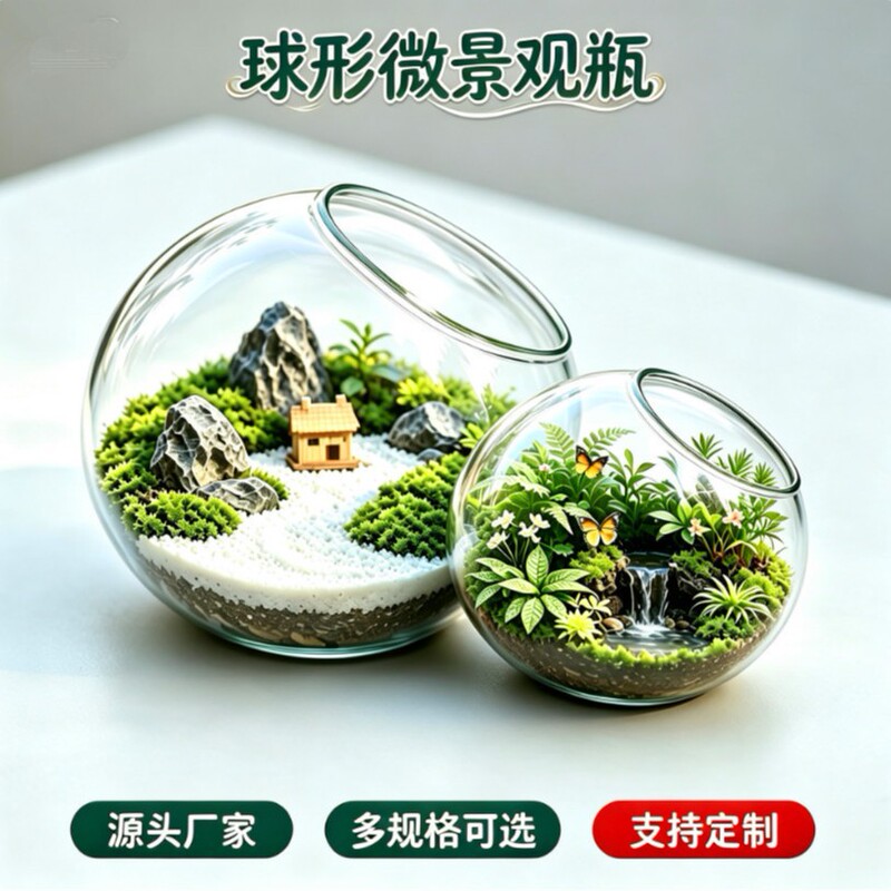 Mini Micro-Landscape Ecological Vase Transparent Moss Succulent Plant Landscaping Bottle with Slanted Mouth DIY Material Kit Decoration