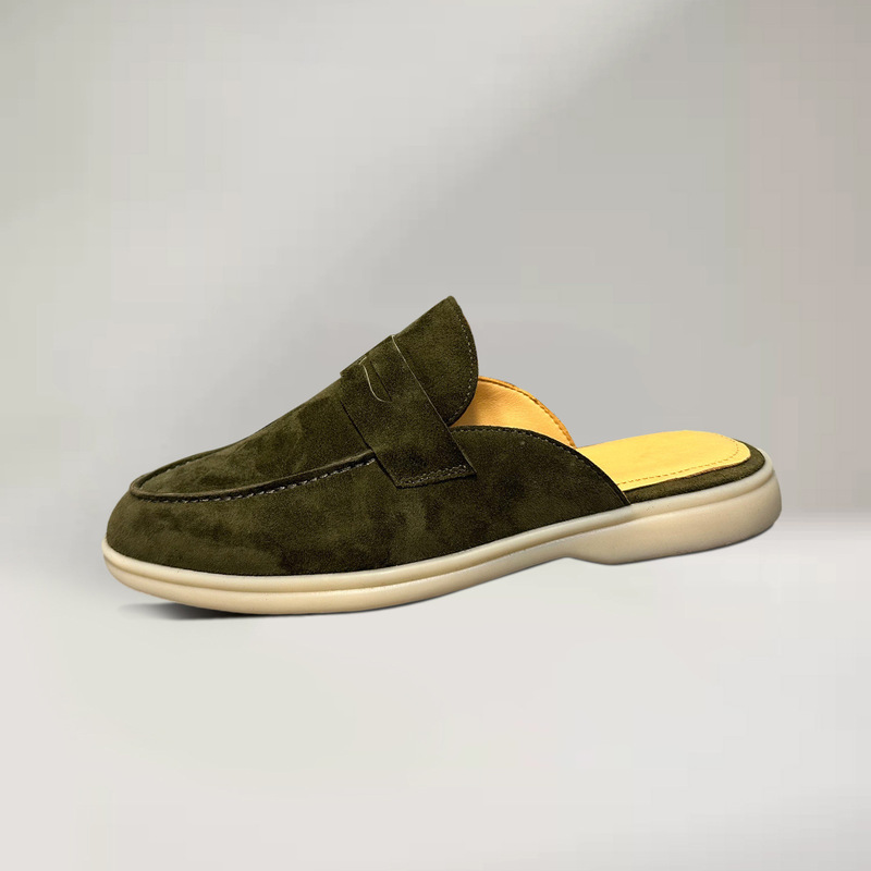 Genuine Leather Closed-Toe Slip-On Mules, Old Money Style, Easy-To-Wear Flat Large Size Men's Shoes, Imported Sheep Suede Mules