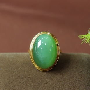 Fubei Diamond Jewelry [18K Gold Inlaid Hetian Jasper Cat's Eye Ring] Bare Stone about 13*18mm Ring Size 14