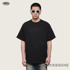 巧衫メンズウェア 280G 夏用アメリカンヘビーウェイト純綿ホワイトスポーツ半袖Tシャツ メンズトレンドブランド ゆったりベースレイヤー