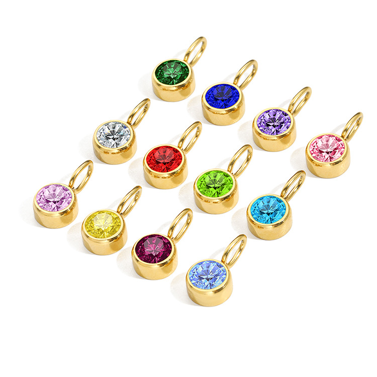 Pendant Jewelry Making Type 1 Piece Stainless Steel Rhinestones PVD Coated 14K Gold Rose Gold Real Gold Plated Round Polished Pendant DIY Jewelry Accessories