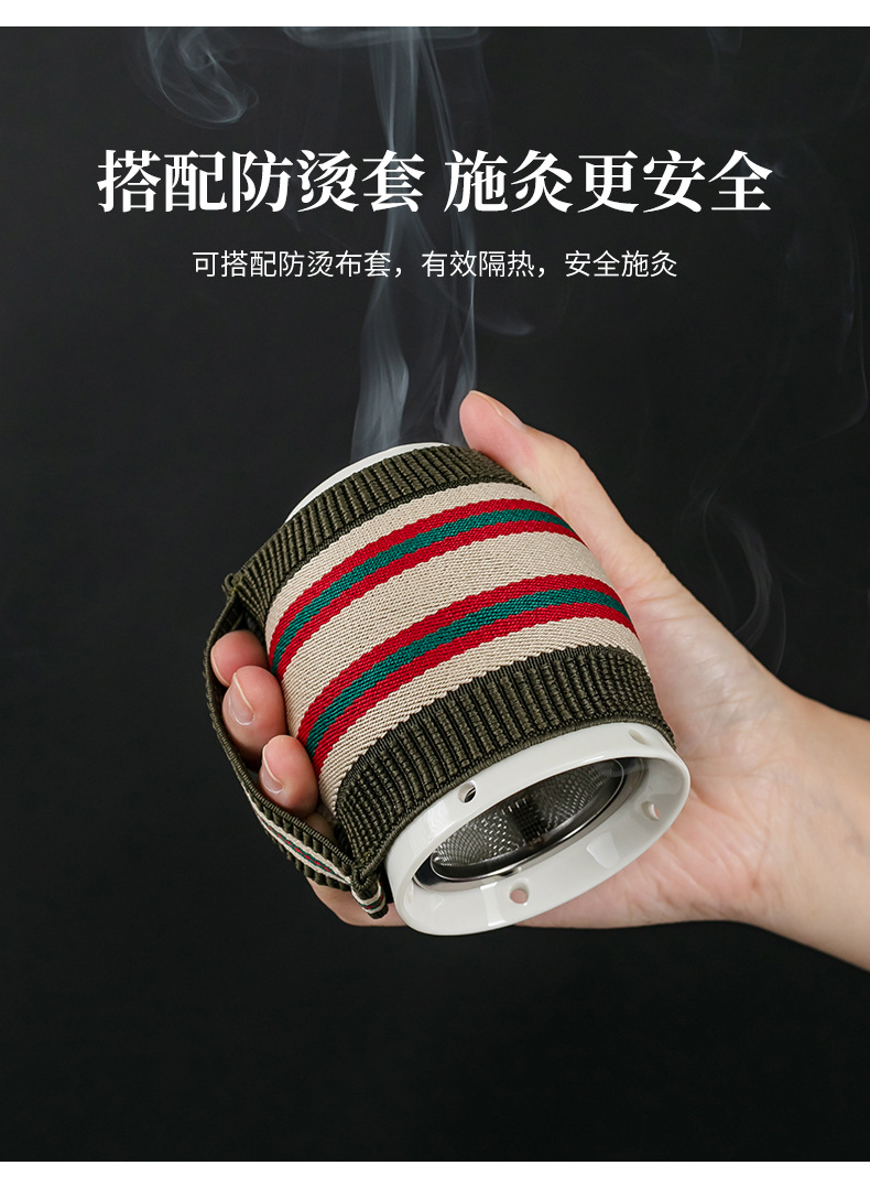 Ceramic Moxibustion Jar Heat-Resistant Moxa Box with Steel Ash Guard Portable Warming Tool for Body Care specifications