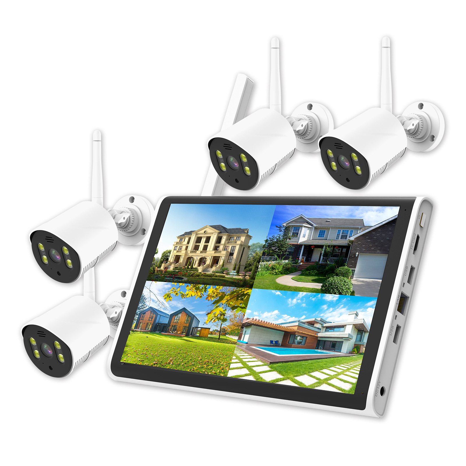 Kit de Monitoreo Inalámbrico NVR con Pantalla de 10 Pulgadas, Sincronización ICSEE, Cámara Exterior Impermeable de Fábrica con Pantalla