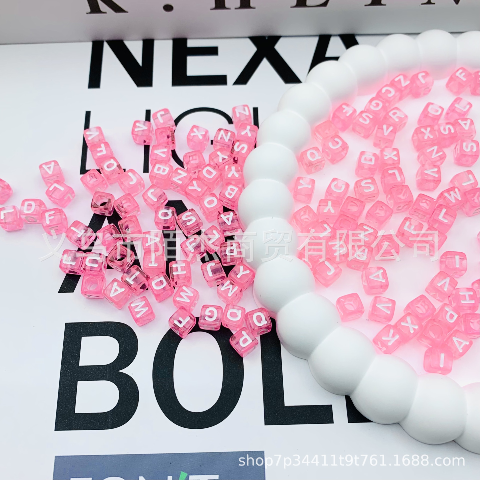 Transparent square acrylic beads with letters