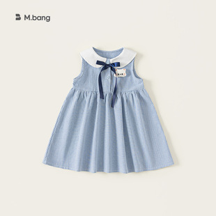 Yibao Children's Clothing Summer New Girl Sweet A-Line Skirt Doll Collar Sleeveless Skirt Bow Plaid Dress