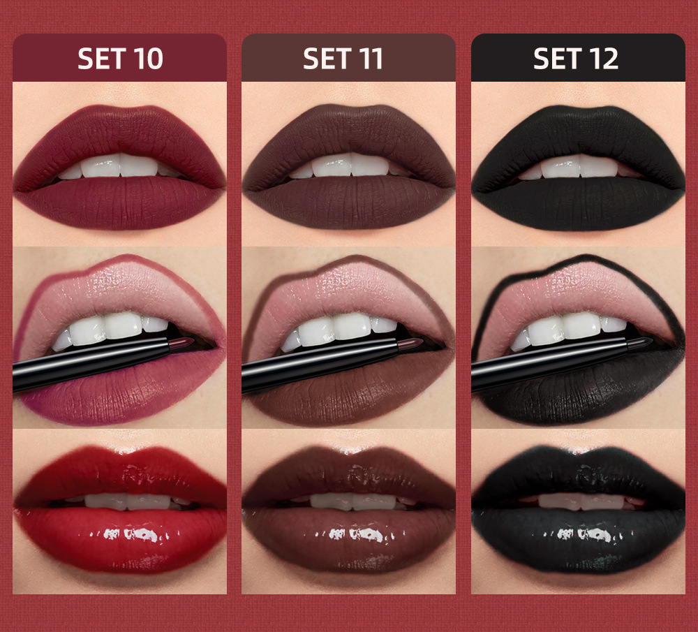 QIBEST Cross Border non-stick cup non-fading lip glaze matte mist moisturizing lip line set 3-in-1 Makeup undefined