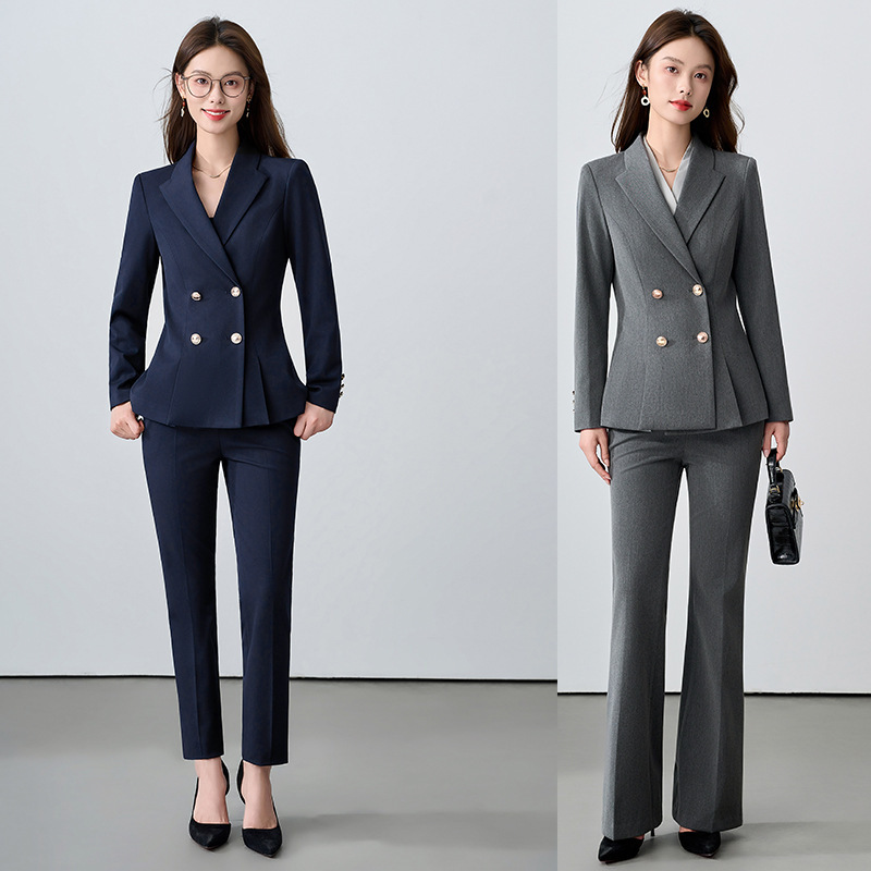 Gray Women's Suit Set 2025 Spring and Autumn New Style Waist-Cinched Blazer Front Desk Business Long-Sleeve Suit Professional Formal Wear Gray Women's Suit Set 2025 Spring and Autumn New Style Waist-Cinched Blazer Front Desk Business Long-Sleeve Suit Professional Formal Wear