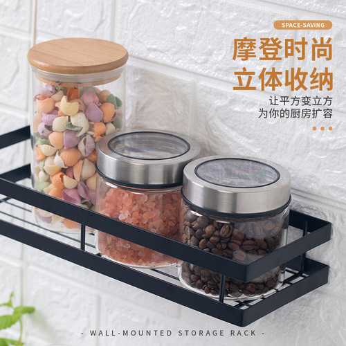 Kitchen carbon steel condiment storage rack without punching and draining condiment rack wall hanging rack kitchen supplies storage rack