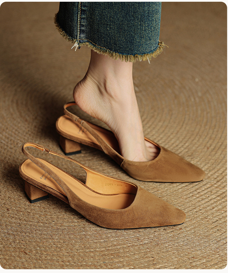 Sandal cao gót nữ hở mũi gót thô 4 cm, phong cách Hàn Quốc, đi làm — đen chi tiết 8