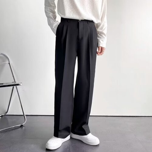 Spring Japanese light luxury casual suit pants for men, high-grade drape black trousers, loose straight-leg wide-leg long pants
