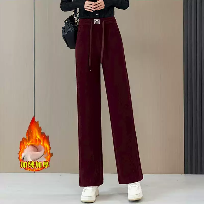 冬季加绒加厚阔腿裤高腰时尚直筒裤显瘦休闲保暖秋冬卫裤窄版女裤