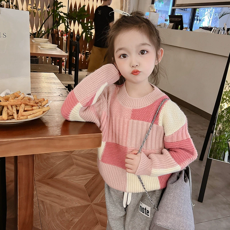Свитер для девочек, теплая демисезонная детская Knitted down куртка, осень