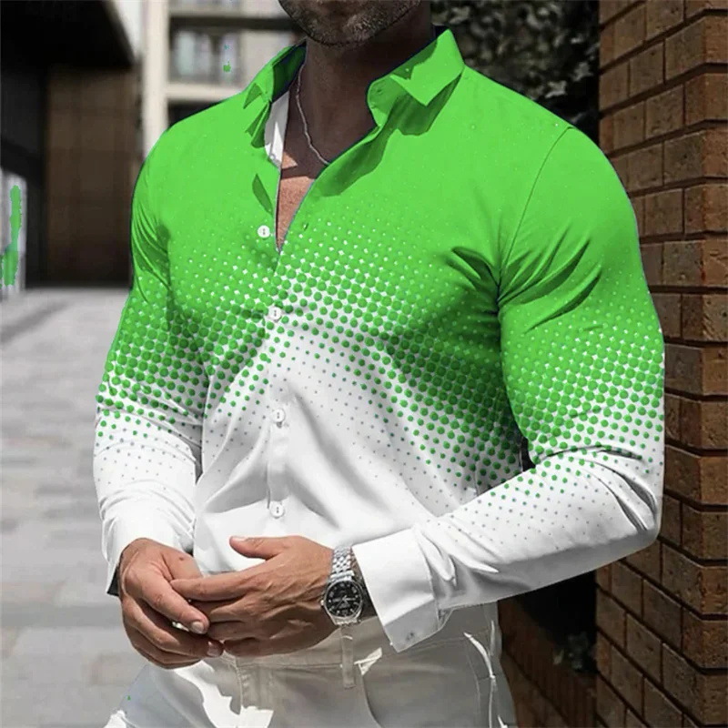 Diseño de hombre estilo degradado 2024 otoño suelto casual manga larga solapa botón camisa MB12