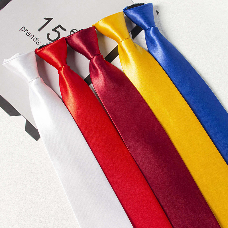 Los fabricantes venden al por mayor el nuevo estilo de seda de poliéster sin cremallera corbata versión coreana de los hombres de 8cm brillante fácil de tirar corbata de color sólido