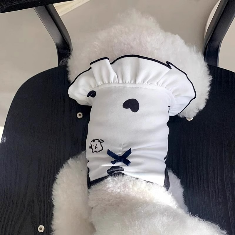 Primavera y verano inswind perro impresa amor cintura cintura cintura vestido gato vestido de dos patas ropa de perro mascota