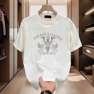 Heavy Cotton Short-Sleeved T-Shirt Casual Trendy Men's and Women's Summer Instagram Style White-Hit Round Neck Trendy All-Match Men's Half-Sleeve Top
