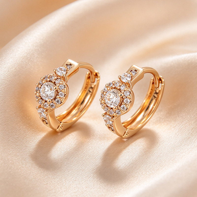 Pendientes de Aro con Zirconia de Aleación de Cobre Bañado en Oro de 18K