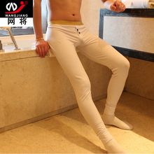 WJ/网将薄款打底裤九分男士纽扣冬季保暖裤棉柔软低腰修身秋裤男