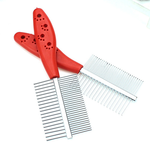 Wholesale double-sided pet comb with dense teeth and handle stainless steel comb dog comb cat knotting comb supplies