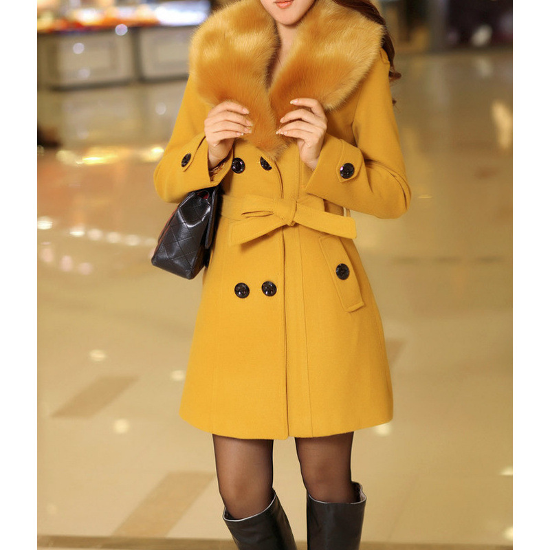 新款秋冬毛呢女外套韩版中长款呢子大衣热销毛领