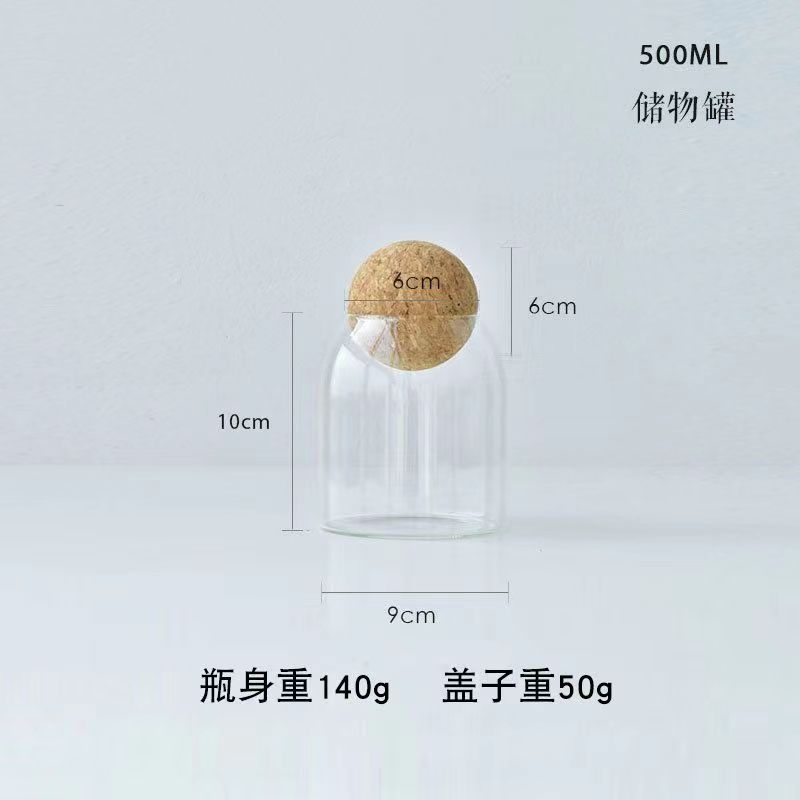 Tanque de almacenamiento de grado alimenticio al por mayor de fábrica, tanque sellado de té de almacenamiento, tanque de vidrio de corcho de bola transparente de gran capacidad