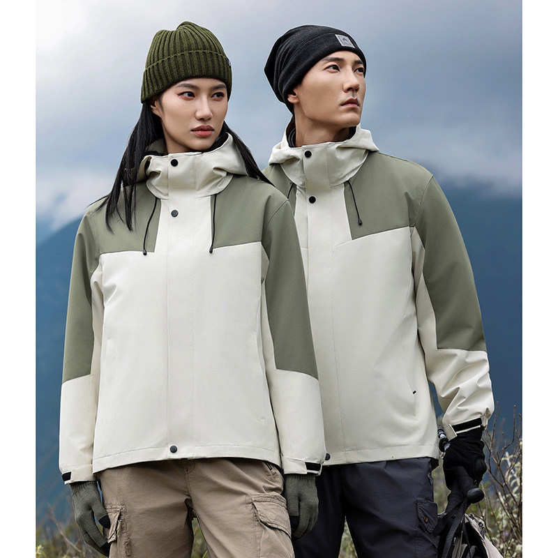 Fleece-Lined Three-In-One Jacket Workwear Custom Printed Logo Mountain Style Windproof Outdoor Two-Piece Set