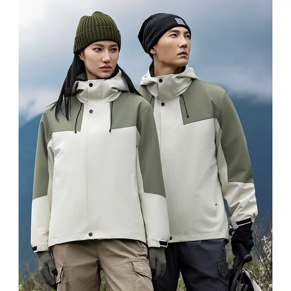 Fleece-Lined Three-In-One Jacket Workwear Custom Printed Logo Mountain Style Windproof Outdoor Two-Piece Set