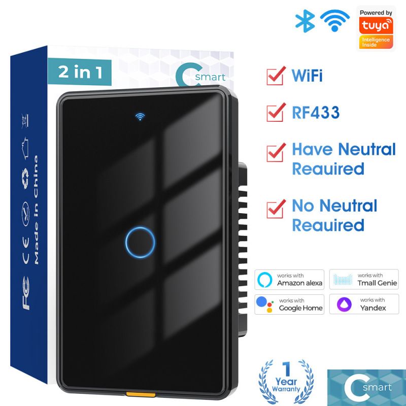 スマート Wifi ウォールタッチスイッチシングルゼロファイアバージョン米国標準 Tuya APP 音声タイミング RF リモートコントロールスイッチ|undefined
