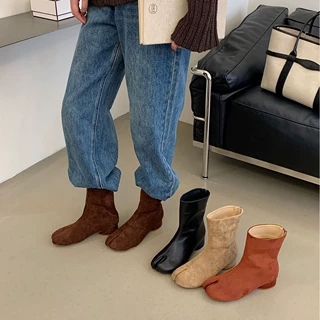 方头粗跟短靴女2026秋季新款日常绒面瘦瘦靴百搭显瘦时装靴女