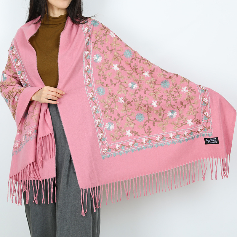 2024 nuevo bufandas de damas de estilo nacional flor flor flor floral gran chal turismo vestir con bordas con aire caliente