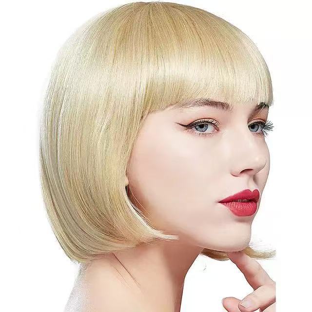Peluca, cubierta de cabeza completa, simulación femenina, cabello humano, esponjoso natural, reducción de edad, corte de talla única, cabeza de onda, cabello de clavícula, cubierta de peluca de pelo corto