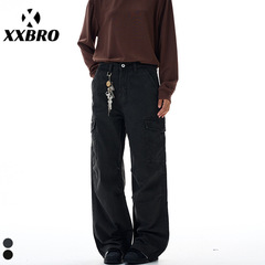 xxbro男装#褶皱工装裤男秋季潮牌美式水洗休闲裤子宽松直筒阔腿裤