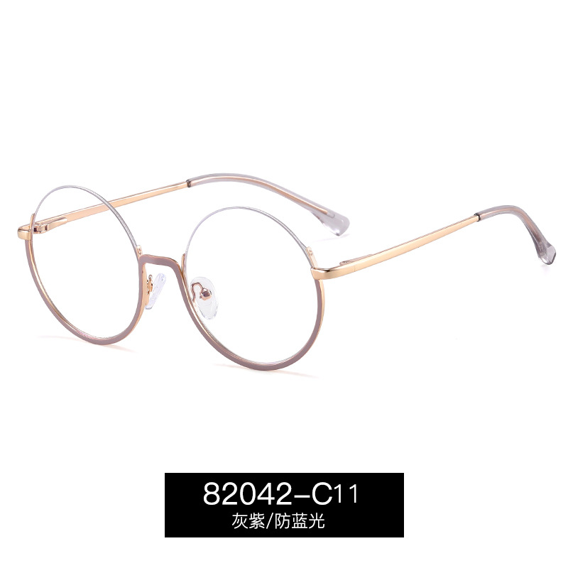 82042 europeo y americano nuevo metal marco redondo anti-azul luz gafas medio marco gafas marco puede ser equipado con gafas de grado de miopía