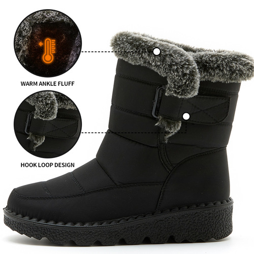 23 New Style Fur Lining Artificial Rabbit Fur High Boots Cross-border Warm Women's Snow Boots Velcro Waterproof Women's Boots Casual Women's Shoes 