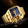 Men's golden dial, swiss watch, steel belt, square calendar, quartz men's watch for leisure, European style