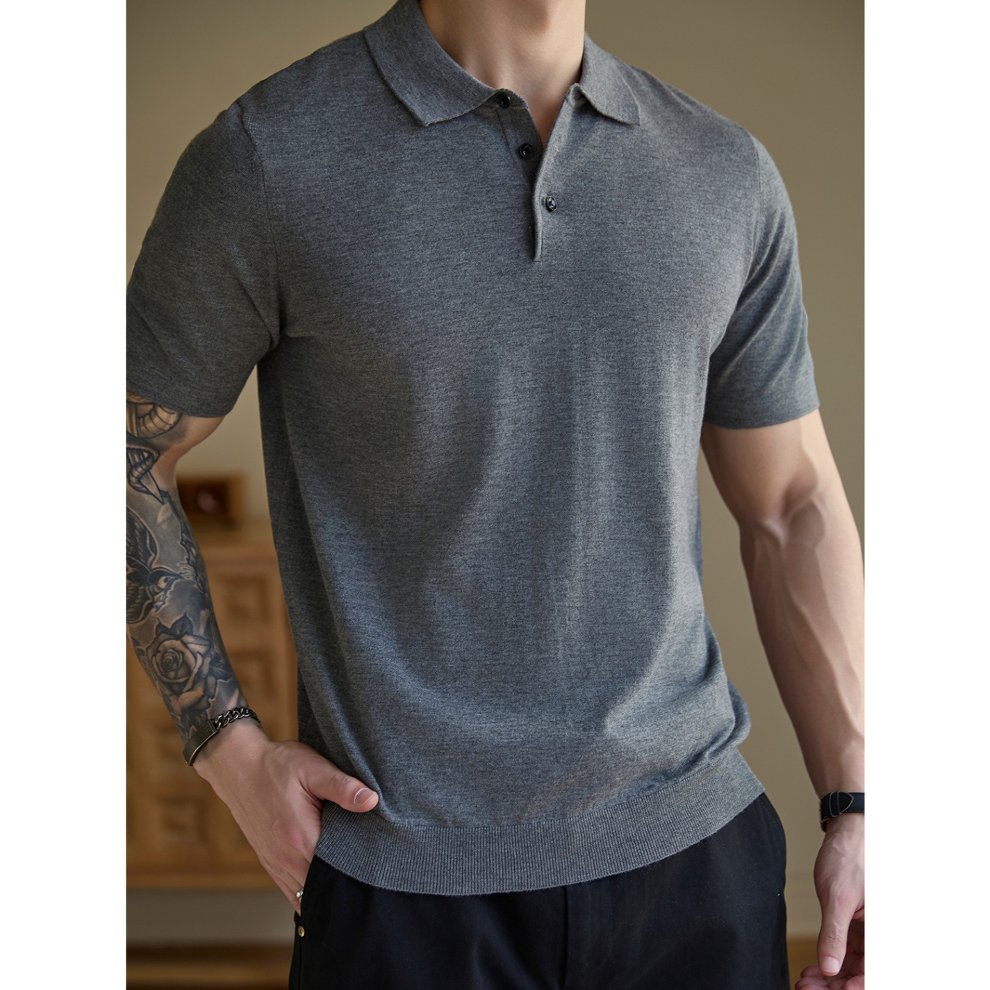 Polo camiseta de manga corta camiseta de punto hombre viejo estilo de dinero británico camiseta de negocios de verano hielo comercio exterior al por mayor transfronterizo
