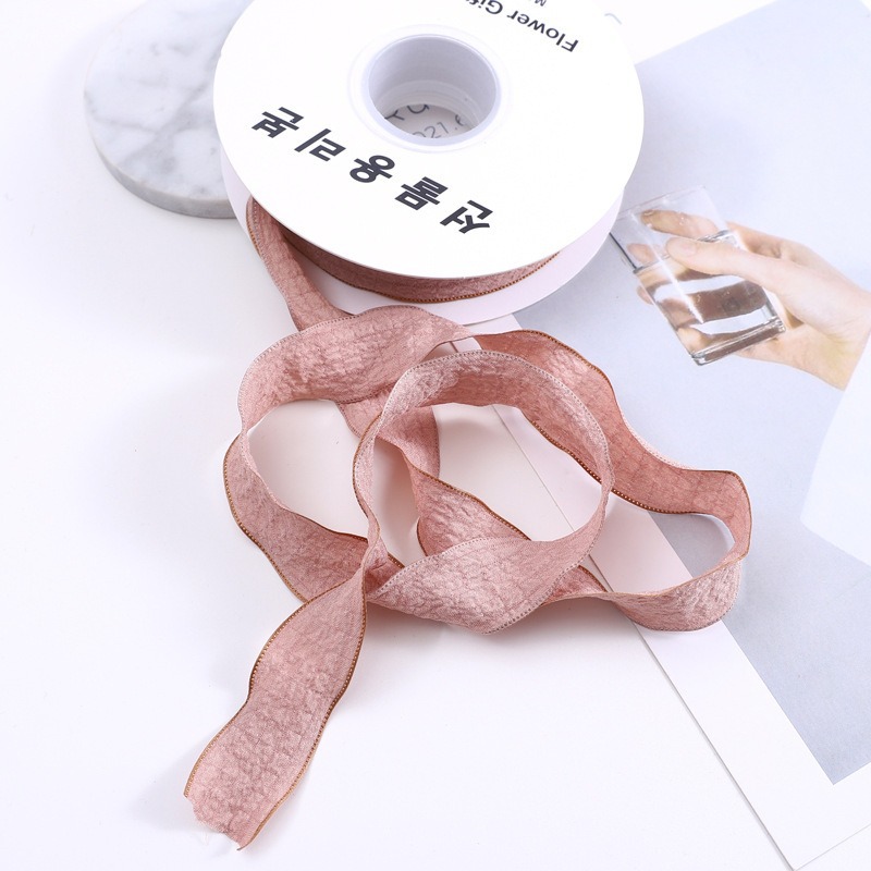 Cinta floral al por mayor 4cm borde dorado colorido ramo arco onda hilo llano cinta flor material de embalaje