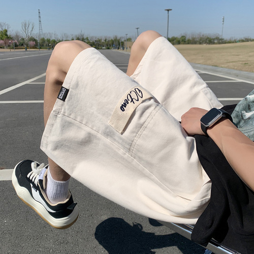 Summer Workwear Shorts for Men: Loose-Fit, Straight-Leg, Pure Cotton, Trendy Streetwear Style—Casual Mid-Length & Cropped Pants with a Cool, Edgy Japanese Vibe