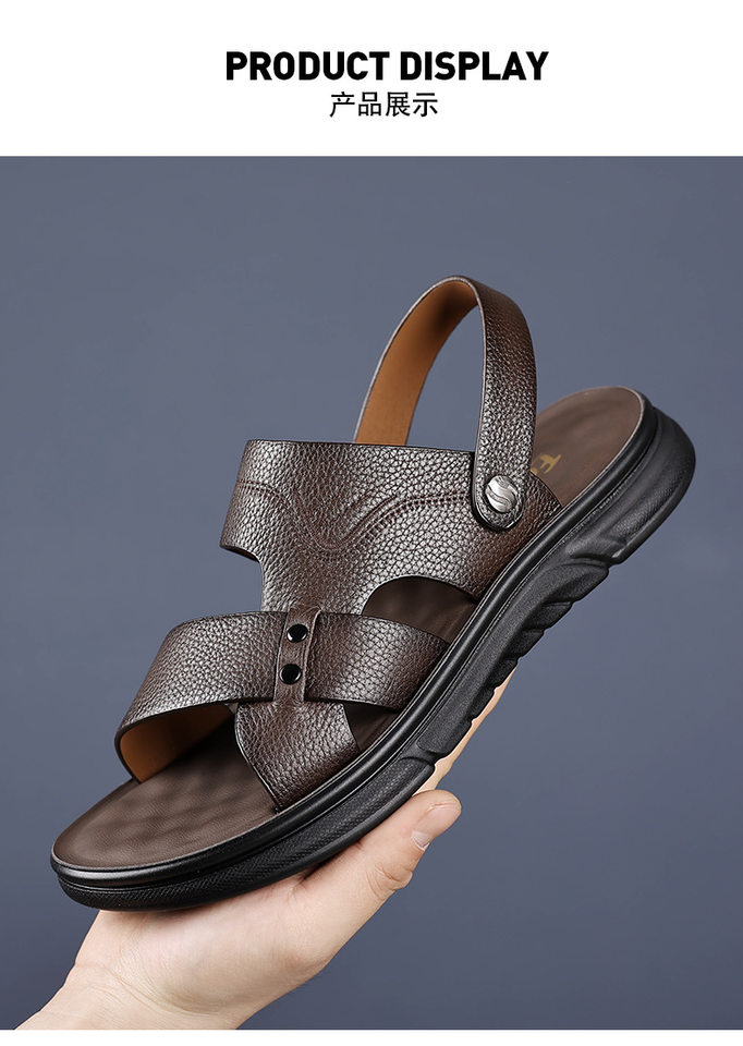 Dép sandal nam da bò lớp đầu thoáng khí, đế mềm êm chân, kiểu hở ngón — 51300 màu nâu, 51300 màu đen chi tiết 9