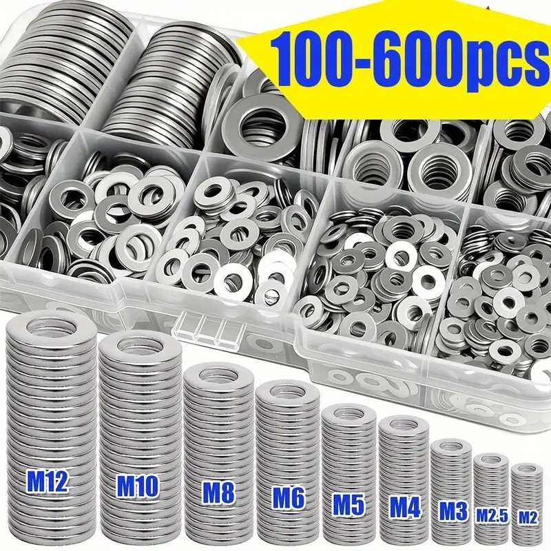 100/600件平垫圈组合套件M2 - M12适用于家庭装饰 工业维修的维护