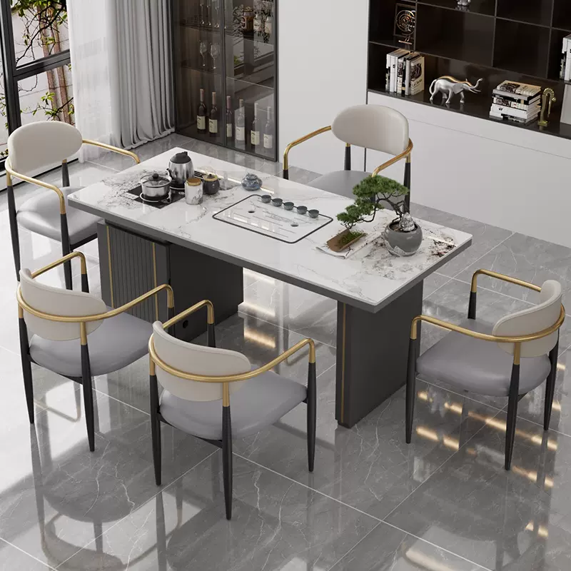 轻奢简约现代岩板茶桌椅组合阳台烧水壶一体办公室石板小茶台茶几