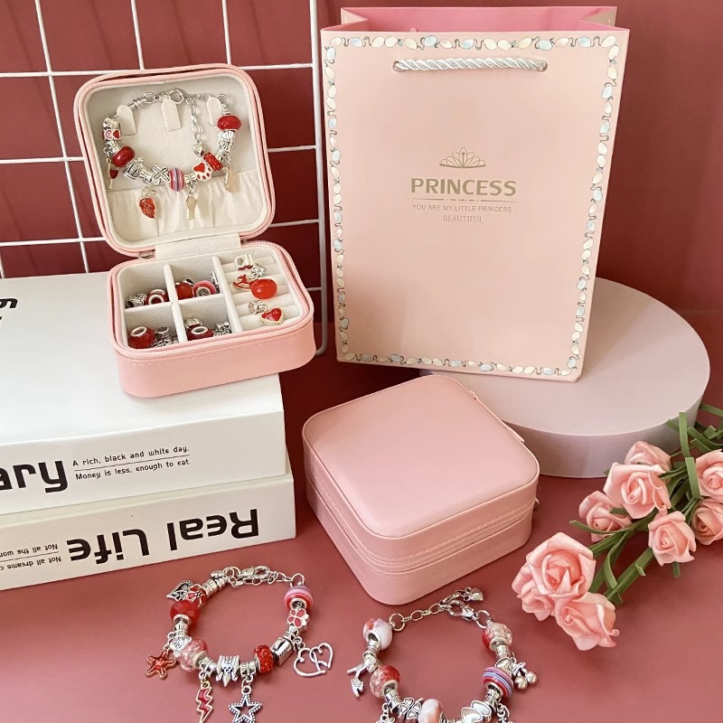 [스탠다드판] 레드 DIY 팔찌 세트 [단층 보석 보관함 + 선물 가방 보내기]]