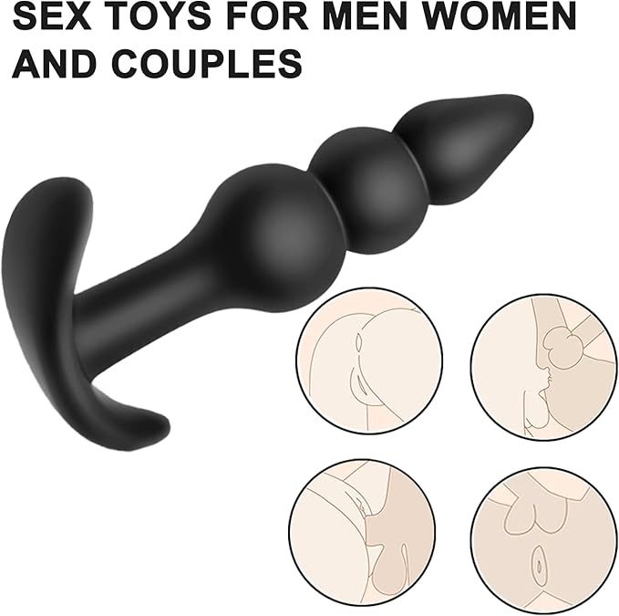Silicone Small Three-Bead Anal Plug, Black Manual Anal Beads for Adult Use — detail image 7