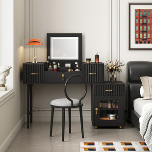 American Style Retro Flip Dressing Table Bedroom Telescopic Makeup Table Storage Cabinet Integrated High-Level Black Makeup Table