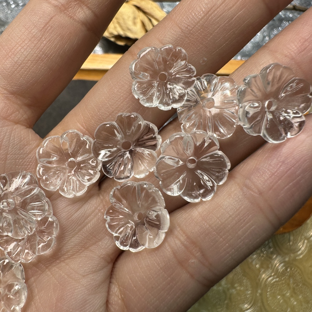 天然白水晶樱花配件diy 饰品工厂直销现货供应