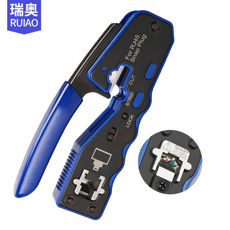 跨境供货多功能rj45EZ通孔水晶头8P网络工具挤压接压线网线钳子