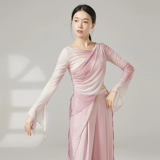 古典舞形体练功服飘逸纱衣女渐变色晕染身韵舞蹈服民族演出服